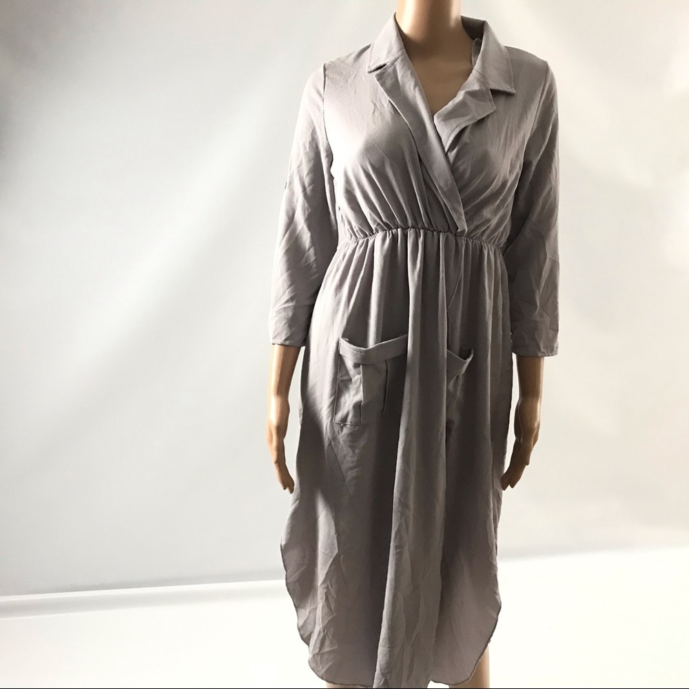 Haute Rogue Womens Short Sleeve Open Front Dress S